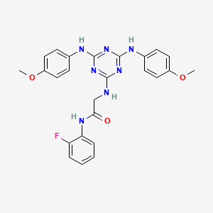 molecular formula C25H24FN7O3 B12465352 N~2~-{4,6-bis[(4-methoxyphenyl)amino]-1,3,5-triazin-2-yl}-N-(2-fluorophenyl)glycinamide 