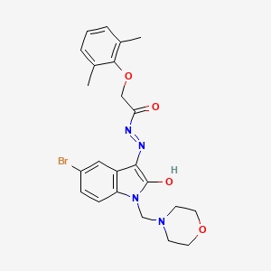 molecular formula C23H25BrN4O4 B12465371 N'-[(3E)-5-bromo-1-(morpholin-4-ylmethyl)-2-oxo-1,2-dihydro-3H-indol-3-ylidene]-2-(2,6-dimethylphenoxy)acetohydrazide 