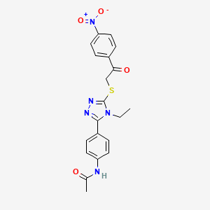 molecular formula C20H19N5O4S B12465574 N-[4-(4-ethyl-5-{[2-(4-nitrophenyl)-2-oxoethyl]sulfanyl}-4H-1,2,4-triazol-3-yl)phenyl]acetamide 