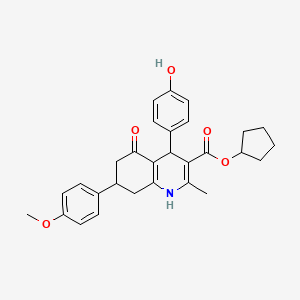 molecular formula C29H31NO5 B12465954 cyclopentyl 4-(4-hydroxyphenyl)-7-(4-methoxyphenyl)-2-methyl-5-oxo-4,6,7,8-tetrahydro-1H-quinoline-3-carboxylate 