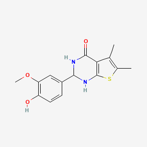 molecular formula C15H16N2O3S B12466002 2-(4-hydroxy-3-methoxyphenyl)-5,6-dimethyl-2,3-dihydrothieno[2,3-d]pyrimidin-4(1H)-one 