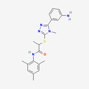 molecular formula C21H25N5OS B12466008 2-{[5-(3-aminophenyl)-4-methyl-4H-1,2,4-triazol-3-yl]sulfanyl}-N-(2,4,6-trimethylphenyl)propanamide 
