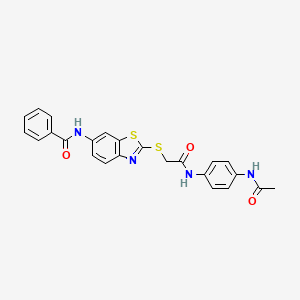 molecular formula C24H20N4O3S2 B12466045 N-{2-[(2-{[4-(acetylamino)phenyl]amino}-2-oxoethyl)sulfanyl]-1,3-benzothiazol-6-yl}benzamide 