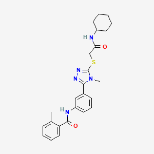 molecular formula C25H29N5O2S B12466082 N-[3-(5-{[2-(cyclohexylamino)-2-oxoethyl]sulfanyl}-4-methyl-4H-1,2,4-triazol-3-yl)phenyl]-2-methylbenzamide 