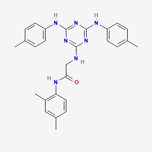 molecular formula C27H29N7O B12466336 N~2~-{4,6-bis[(4-methylphenyl)amino]-1,3,5-triazin-2-yl}-N-(2,4-dimethylphenyl)glycinamide 