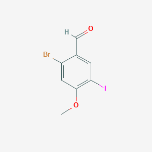 molecular formula C8H6BrIO2 B12466555 2-Bromo-5-iodo-4-methoxybenzaldehyde 