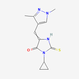 molecular formula C12H14N4OS B12466627 (5Z)-3-cyclopropyl-5-[(1,3-dimethylpyrazol-4-yl)methylidene]-2-sulfanylideneimidazolidin-4-one 