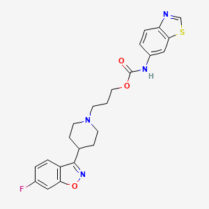 molecular formula C23H23FN4O3S B1246665 3-[4-(6-fluoro-1,2-benzoxazol-3-yl)piperidin-1-yl]propyl N-(1,3-benzothiazol-6-yl)carbamate 