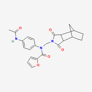 molecular formula C23H23N3O5 B12466846 N-[4-(acetylamino)phenyl]-N-[(1,3-dioxooctahydro-2H-4,7-methanoisoindol-2-yl)methyl]furan-2-carboxamide 
