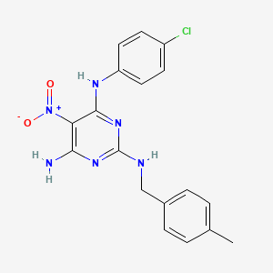 molecular formula C18H17ClN6O2 B12466876 N~4~-(4-chlorophenyl)-N~2~-(4-methylbenzyl)-5-nitropyrimidine-2,4,6-triamine 
