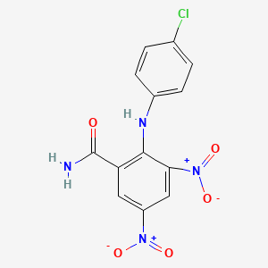 molecular formula C13H9ClN4O5 B12466882 2-[(4-Chlorophenyl)amino]-3,5-dinitrobenzamide 