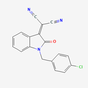 molecular formula C18H10ClN3O B12466950 2-{1-[(4-Chlorophenyl)methyl]-2-oxoindol-3-ylidene}propanedinitrile 