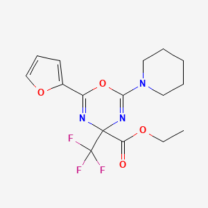 molecular formula C16H18F3N3O4 B12466990 ethyl 2-(furan-2-yl)-6-(piperidin-1-yl)-4-(trifluoromethyl)-4H-1,3,5-oxadiazine-4-carboxylate 