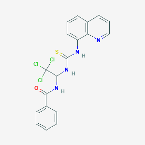 molecular formula C19H15Cl3N4OS B12467174 N-{2,2,2-trichloro-1-[(quinolin-8-ylcarbamothioyl)amino]ethyl}benzamide 