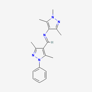 molecular formula C18H21N5 B12467265 N-[(3,5-dimethyl-1-phenyl-1H-pyrazol-4-yl)methylidene]-1,3,5-trimethyl-1H-pyrazol-4-amine 