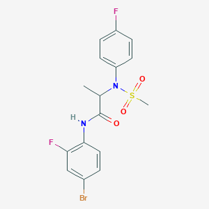 molecular formula C16H15BrF2N2O3S B12467280 N-(4-bromo-2-fluorophenyl)-N~2~-(4-fluorophenyl)-N~2~-(methylsulfonyl)alaninamide 