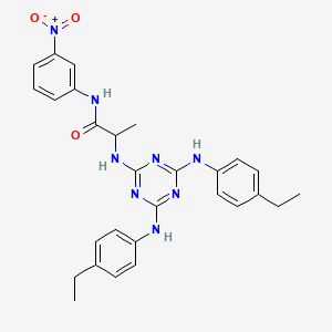 molecular formula C28H30N8O3 B12467356 N~2~-{4,6-bis[(4-ethylphenyl)amino]-1,3,5-triazin-2-yl}-N-(3-nitrophenyl)alaninamide 