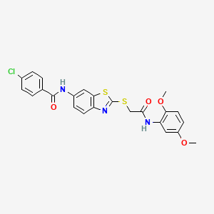 molecular formula C24H20ClN3O4S2 B12467397 4-chloro-N-[2-({2-[(2,5-dimethoxyphenyl)amino]-2-oxoethyl}sulfanyl)-1,3-benzothiazol-6-yl]benzamide 