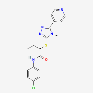 molecular formula C18H18ClN5OS B12467441 N-(4-chlorophenyl)-2-{[4-methyl-5-(pyridin-4-yl)-4H-1,2,4-triazol-3-yl]sulfanyl}butanamide 
