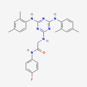 molecular formula C27H28FN7O B12467547 N~2~-{4,6-bis[(2,4-dimethylphenyl)amino]-1,3,5-triazin-2-yl}-N-(4-fluorophenyl)glycinamide 