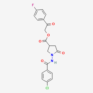 molecular formula C20H16ClFN2O5 B12467590 2-(4-Fluorophenyl)-2-oxoethyl 1-{[(4-chlorophenyl)carbonyl]amino}-5-oxopyrrolidine-3-carboxylate 