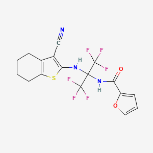 molecular formula C17H13F6N3O2S B12467668 N-{2-[(3-cyano-4,5,6,7-tetrahydro-1-benzothiophen-2-yl)amino]-1,1,1,3,3,3-hexafluoropropan-2-yl}furan-2-carboxamide 
