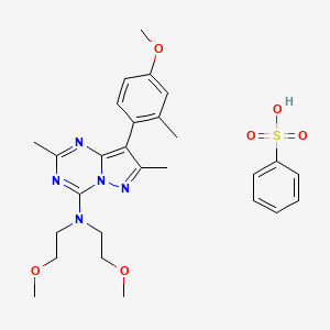 molecular formula C27H35N5O6S B1246844 Pyrazolo(1,5-a)-1,3,5-triazin-4-amine, N,N-bis(2-methoxyethyl)-8-(4-methoxy-2-methylphenyl)-2,7-dimethyl-, monobenzenesulfonate CAS No. 383368-51-2
