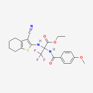 molecular formula C22H22F3N3O4S B12469035 ethyl N-(3-cyano-4,5,6,7-tetrahydro-1-benzothiophen-2-yl)-3,3,3-trifluoro-2-{[(4-methoxyphenyl)carbonyl]amino}alaninate 