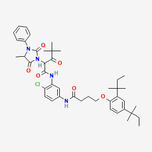molecular formula C43H55ClN4O6 B12469072 N-[5-({4-[2,4-bis(2-methylbutan-2-yl)phenoxy]butanoyl}amino)-2-chlorophenyl]-4,4-dimethyl-2-(4-methyl-2,5-dioxo-3-phenylimidazolidin-1-yl)-3-oxopentanamide 