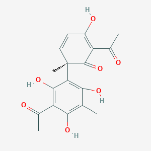 molecular formula C18H18O7 B1246929 (6R)-2-acetyl-6-(3-acetyl-2,4,6-trihydroxy-5-methylphenyl)-3-hydroxy-6-methylcyclohexa-2,4-dien-1-one 