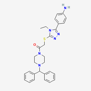 molecular formula C29H32N6OS B12469304 2-{[5-(4-aminophenyl)-4-ethyl-4H-1,2,4-triazol-3-yl]sulfanyl}-1-[4-(diphenylmethyl)piperazin-1-yl]ethanone 