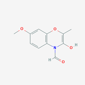 molecular formula C11H11NO4 B1246942 3-Hydroxy-7-methoxy-2-methyl-4H-benzo[b][1,4]oxazine-4-carbaldehyde CAS No. 601489-80-9