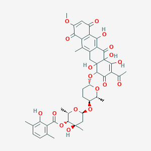 molecular formula C44H48O18 B1246943 [(2S,3R,4R,6S)-6-[(2R,3S,6S)-6-[(3-acetyl-4,4a,6,12a-tetrahydroxy-9-methoxy-11-methyl-2,5,7,10-tetraoxo-1,12-dihydrotetracen-1-yl)oxy]-2-methyloxan-3-yl]oxy-4-hydroxy-2,4-dimethyloxan-3-yl] 2-hydroxy-3,6-dimethylbenzoate 