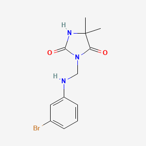 molecular formula C12H14BrN3O2 B12470708 3-{[(3-Bromophenyl)amino]methyl}-5,5-dimethylimidazolidine-2,4-dione 