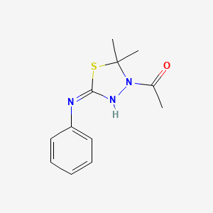 molecular formula C12H15N3OS B12471080 1,3,4-Thiadiazole, 2,3-dihydro-2,2-dimethyl-3-acetyl-5-anilino- 
