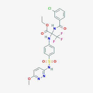molecular formula C23H21ClF3N5O6S B12471656 4-[1-(3-Chlorobenzamido)-1-ethoxycarbonyl-2,2,2-trifluoroethylamino]-N-(6-methoxy-3-pyridazinyl)benzenesulfonamide 