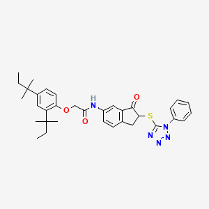 molecular formula C34H39N5O3S B12471714 2-[2,4-bis(2-methylbutan-2-yl)phenoxy]-N-{3-oxo-2-[(1-phenyl-1H-tetrazol-5-yl)sulfanyl]-2,3-dihydro-1H-inden-5-yl}acetamide 