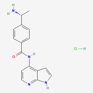 molecular formula C16H17ClN4O B1247184 4-[(1R)-1-aminoethyl]-N-(1H-pyrrolo[2,3-b]pyridin-4-yl)benzamide;hydrochloride CAS No. 471843-75-1