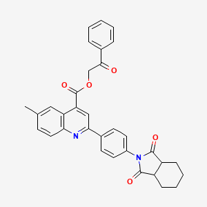 molecular formula C33H28N2O5 B12472173 2-oxo-2-phenylethyl 2-[4-(1,3-dioxooctahydro-2H-isoindol-2-yl)phenyl]-6-methylquinoline-4-carboxylate 