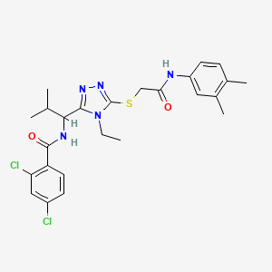 molecular formula C25H29Cl2N5O2S B12472229 2,4-dichloro-N-{1-[5-({2-[(3,4-dimethylphenyl)amino]-2-oxoethyl}sulfanyl)-4-ethyl-4H-1,2,4-triazol-3-yl]-2-methylpropyl}benzamide 