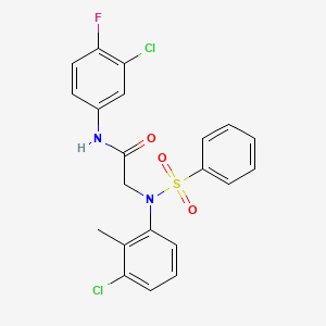 molecular formula C21H17Cl2FN2O3S B12472691 N-(3-chloro-4-fluorophenyl)-N~2~-(3-chloro-2-methylphenyl)-N~2~-(phenylsulfonyl)glycinamide 