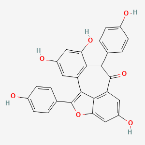 molecular formula C28H18O7 B1247285 4,6,12-Trihydroxy-8,16-bis(4-hydroxyphenyl)-15-oxatetracyclo[8.6.1.02,7.014,17]heptadeca-1(16),2(7),3,5,10(17),11,13-heptaen-9-one 
