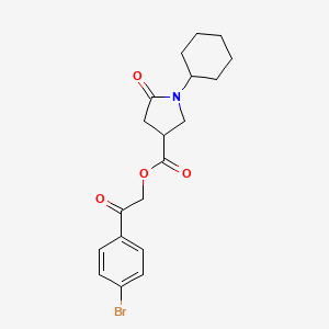 molecular formula C19H22BrNO4 B12473050 2-(4-Bromophenyl)-2-oxoethyl 1-cyclohexyl-5-oxopyrrolidine-3-carboxylate 