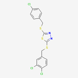 molecular formula C16H11Cl3N2S3 B12473291 2-[(4-Chlorobenzyl)sulfanyl]-5-[(3,4-dichlorobenzyl)sulfanyl]-1,3,4-thiadiazole 