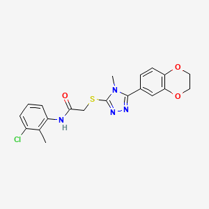 molecular formula C20H19ClN4O3S B12473615 N-(3-chloro-2-methylphenyl)-2-{[5-(2,3-dihydro-1,4-benzodioxin-6-yl)-4-methyl-4H-1,2,4-triazol-3-yl]sulfanyl}acetamide 