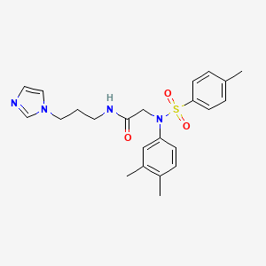 molecular formula C23H28N4O3S B12473730 N~2~-(3,4-dimethylphenyl)-N-[3-(1H-imidazol-1-yl)propyl]-N~2~-[(4-methylphenyl)sulfonyl]glycinamide 