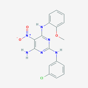 molecular formula C17H15ClN6O3 B12473887 N~2~-(3-chlorophenyl)-N~4~-(2-methoxyphenyl)-5-nitropyrimidine-2,4,6-triamine 