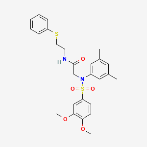 molecular formula C26H30N2O5S2 B12474106 N~2~-[(3,4-dimethoxyphenyl)sulfonyl]-N~2~-(3,5-dimethylphenyl)-N-[2-(phenylsulfanyl)ethyl]glycinamide 