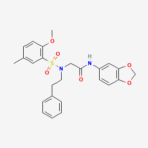 molecular formula C25H26N2O6S B12474183 N-1,3-benzodioxol-5-yl-N~2~-[(2-methoxy-5-methylphenyl)sulfonyl]-N~2~-(2-phenylethyl)glycinamide 