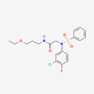 molecular formula C19H22ClFN2O4S B12474460 N~2~-(3-chloro-4-fluorophenyl)-N-(3-ethoxypropyl)-N~2~-(phenylsulfonyl)glycinamide 